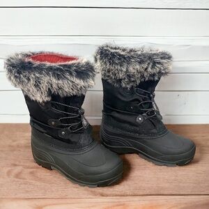 Kamik Powdery 3 Black Faux Fur Trimmed Winter Snow Boots, Size Big Kids Size 5